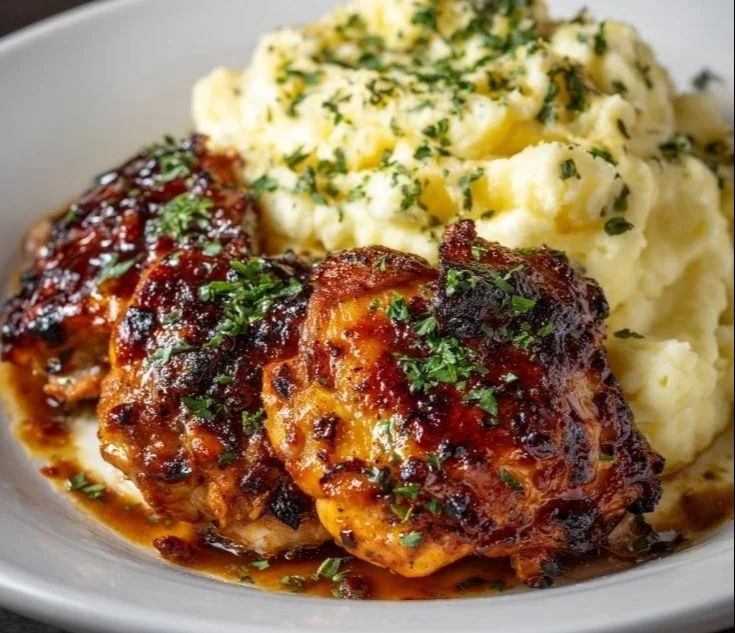 Chipotle Honey Chicken Thighs with Smoked Gouda Mashed Potatoes