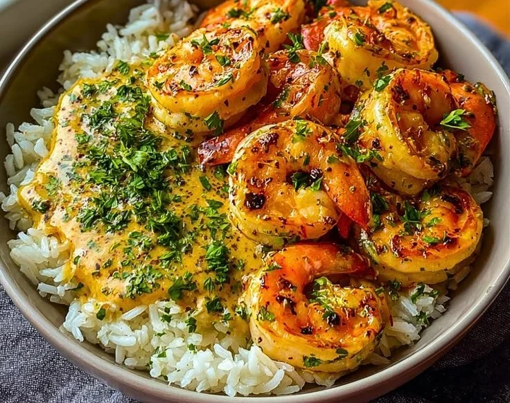 Creamy Herb Rice with Garlic Butter Shrimp Bowl