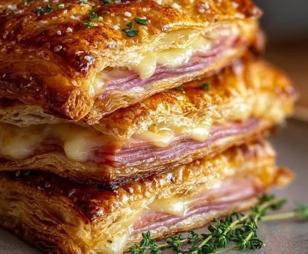 Crispy Ham & Cheese Puff Pastry Stacks