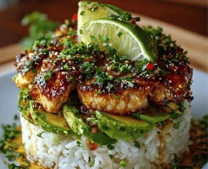 Easy Honey Lime Chicken with Avocado Rice Stacks