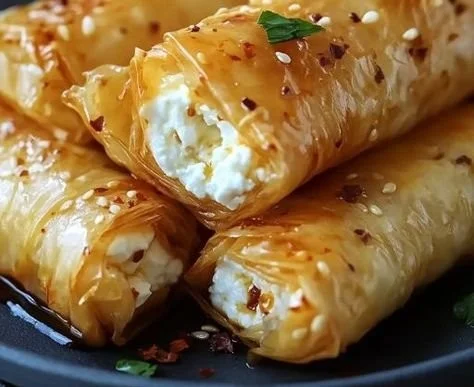 Oven-Fried Feta Rolls with Chili Honey