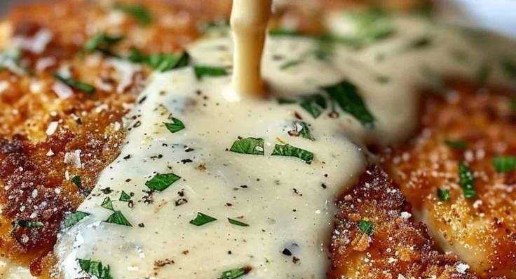Parmesan Crusted Chicken with Creamy Garlic Sauce
